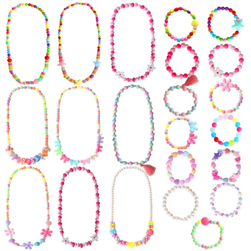 ONESING 22 Pcs Toddler Costume Jewelry Gift Princess Necklace Bracelet Set Girls Play Jewelry Kit Necklace Bracelet for Kids Play Dress Up - Image 1